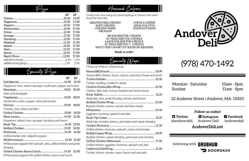 Andover Deli Best Pizza Offers near Andover MA